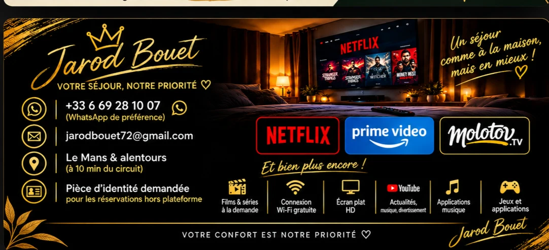 Carte de visite Jarod Bouet : Netflix, Prime Video, Molotov TV, Wi-Fi gratuit et contact WhatsApp